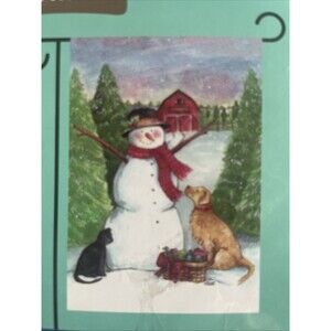 12.5 x 18" Xmas Christmas Tree Snowman Blond Dog Red Barn Yard Garden House Flag